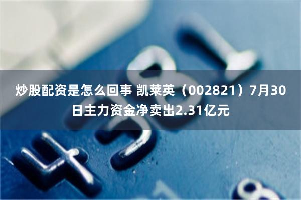 炒股配资是怎么回事 凯莱英（002821）7月30日主力资金净卖出2.31亿元